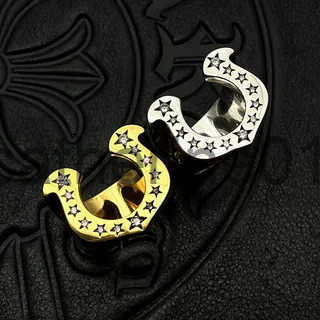 Trendy Vintage Tendeoin Style 22K Gold Inlaid Diamond Horseshoe Ring Non-Fading Thai Silver Ins J250725