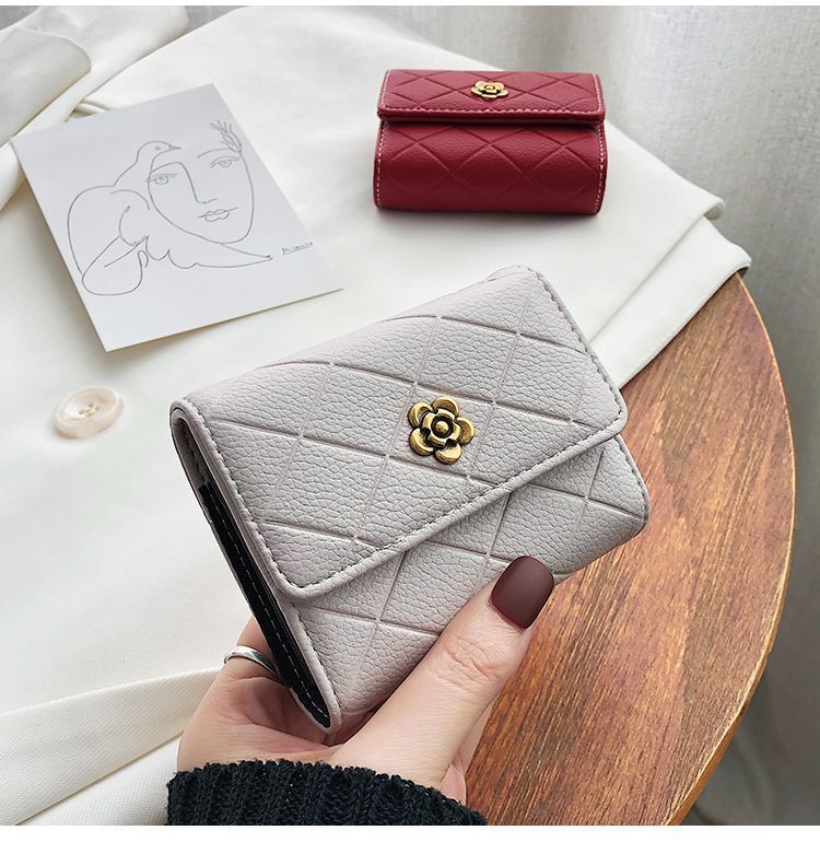 Free Shipping Designer Luxury Camellia Card Holder Women's Handbag Compact Simple Buckle Quilted Coin Purse Fashion Wallet