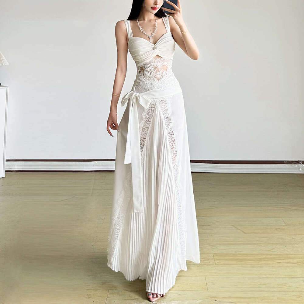 2025 Summer New Trend Lace Sleeveless Top High Waist Slim Fit Elegant Bodycon Long Skirt Set 10b