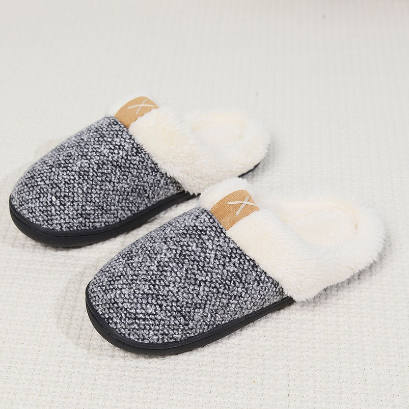 AMZN Furry Autumn Winter Home Indoor Cotton Warm Thick Sole Plush Slippers
