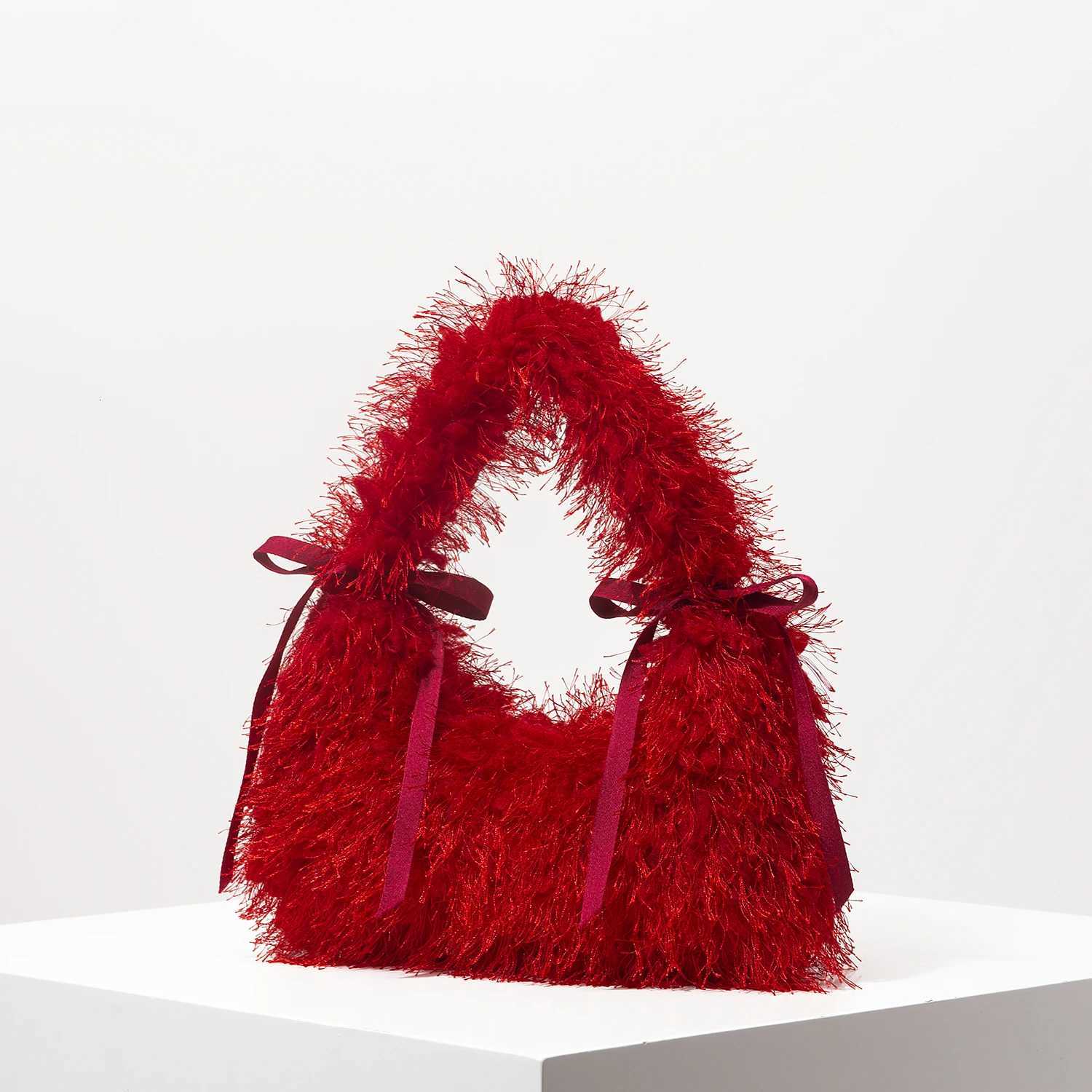 2K Style Wen Shoulder Bags Ribbon Bag Burgundy Bag Cute Charm Cluh Hobo Handbag Shoulder Travel Purse for Girl Y250725