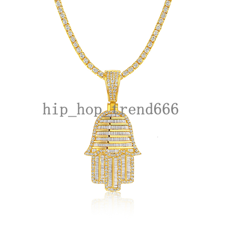 Factory Custom Iced Out Moissanite Hamsa Pendant Necklace S925 Silver with 18K Gold Plating Emerald Cut Hip Hop Jewelry Necklace