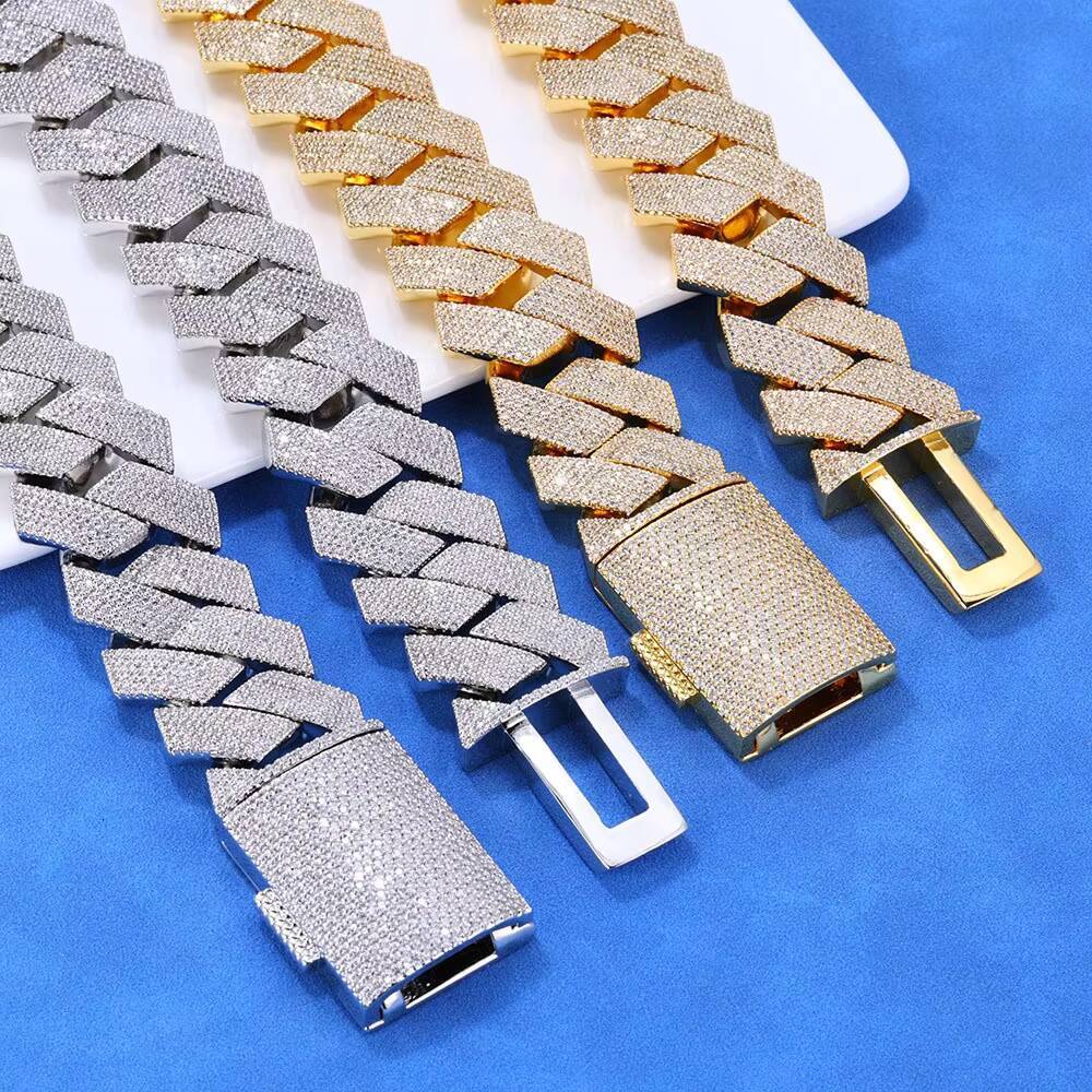 S925 Silver Moissanite Rhombus Cuban Chain Bracelet Fine Chain Link Jewelry