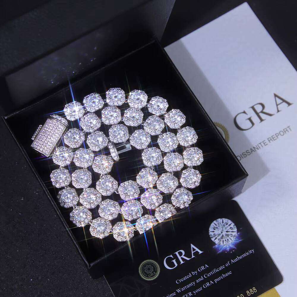 10mm Wide Cluster Tennis Chain VVS Dia Link D GRA Moissanite Sterling Sier Gold Plate Fine Jewelry Bracelets