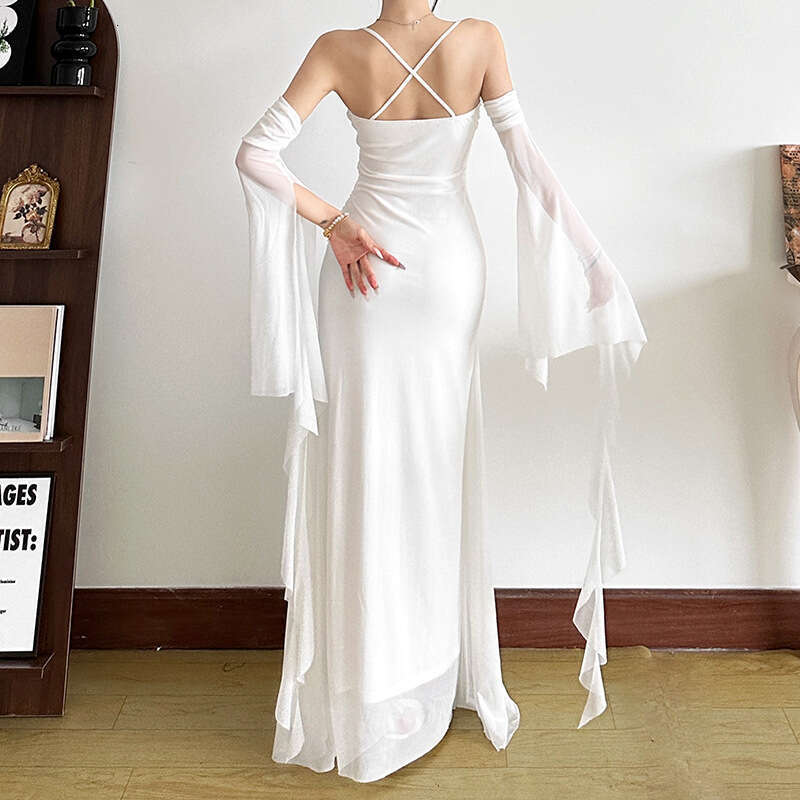2024 Autumn Winter New Women's Solid Color Slim Fit High Waist Fashion Strapless Backless Dress 481