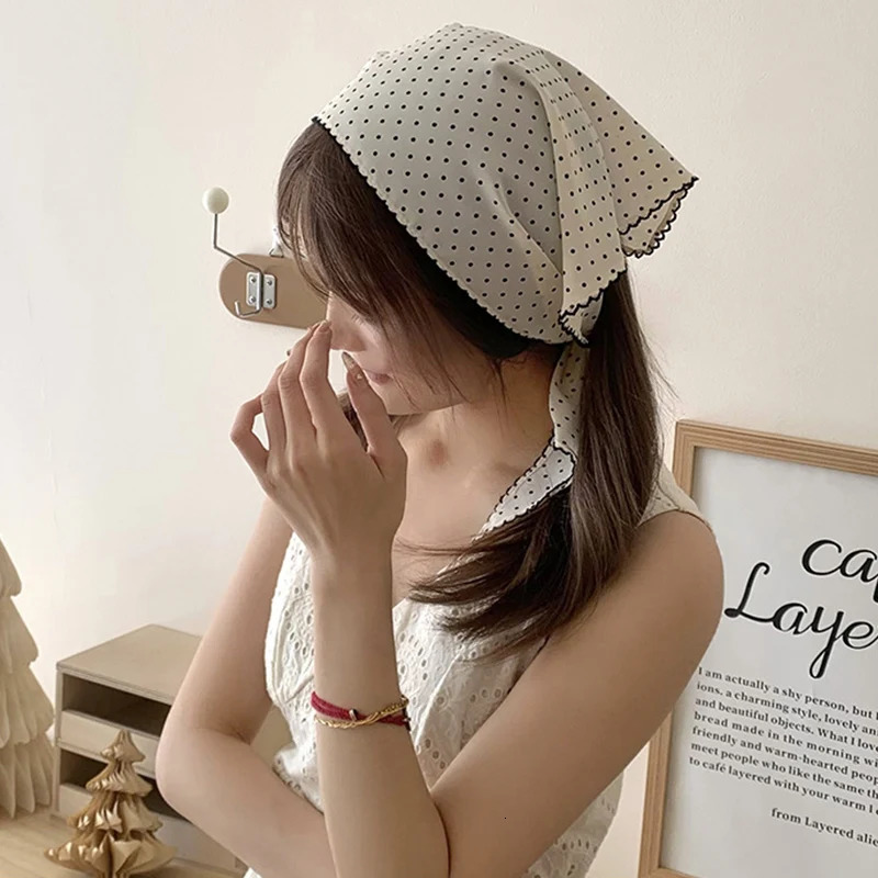Korean Sweet Neckerchief Polka Dot Headband Turban Fashion Fresh Small Scarf Thin Striped Triangular Hair Band Girls Headscarf 250723
