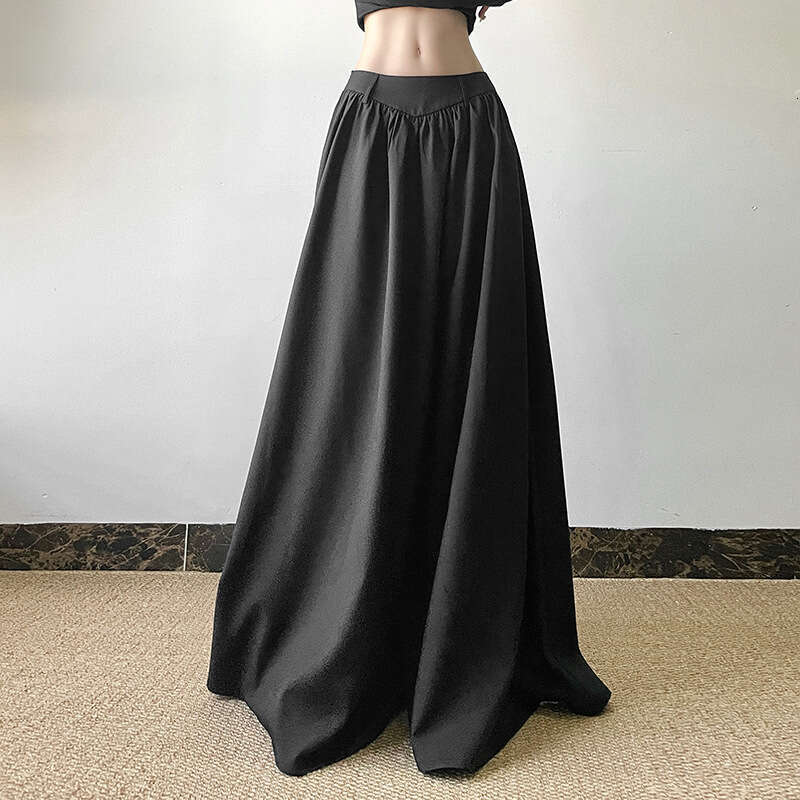 2024 Autumn Winter New Women's Solid Color Sexy High Waist Loose Long Wide Leg Skirt a4f