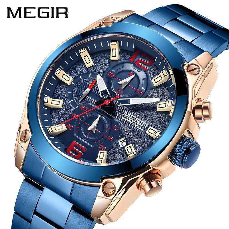 MEGIR Men's Business Chronograph Watch - Stainless Steel, Waterproof, Luminous, 46.5mm - Bulk Wholesale