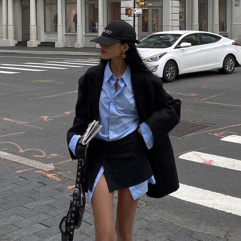 2024 Autumn New Women's Solid Color Loose Long Sleeve Top Fashion High Waist Skirt Set c14