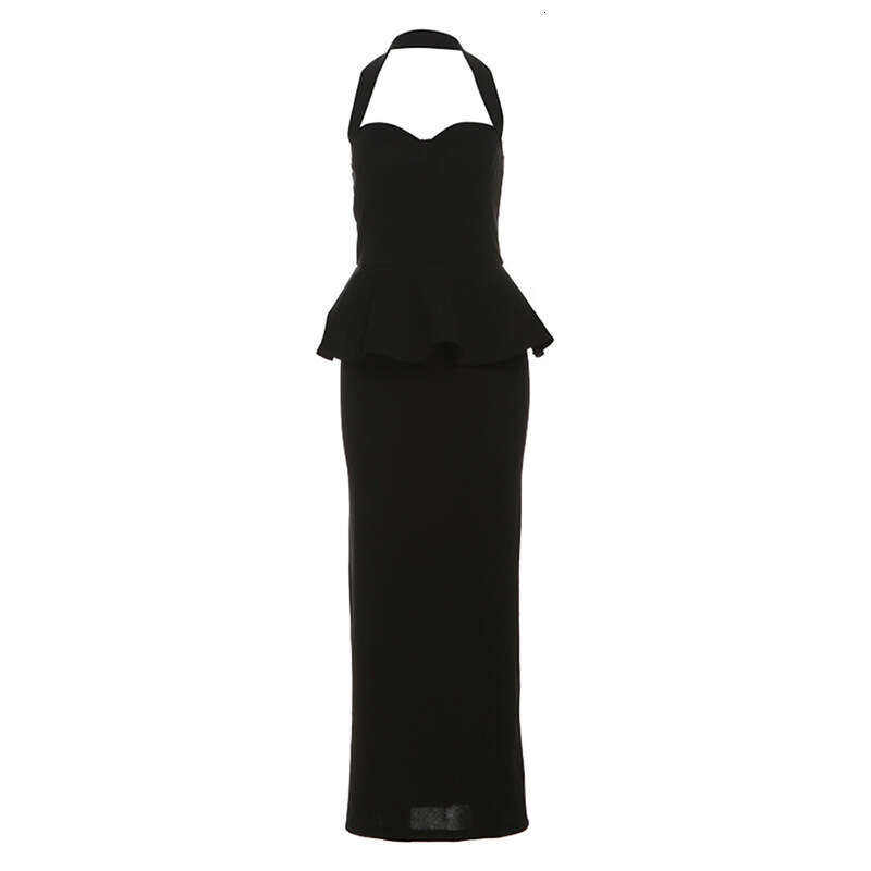 2024 Summer New Women's Solid Color Slim High Waist Fashion Halter Neck Sleeveless Backless Dress aa2