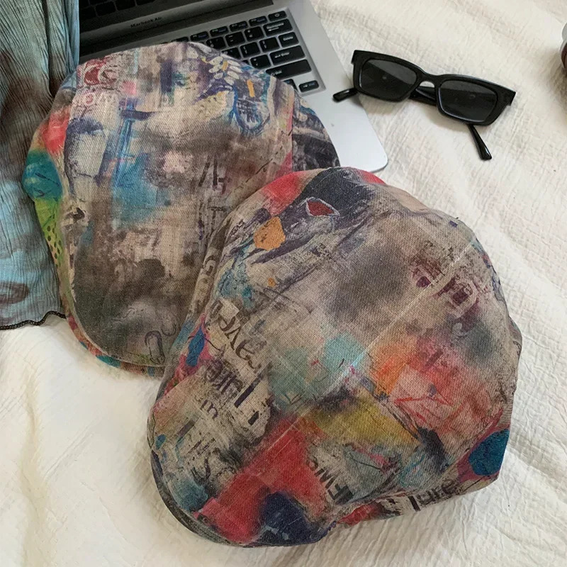 Y2K American Spice Girl Personalized Graffiti Forward Hats for Women Spring Summer Thin Niche Retro Beret Cap Gorras 250723