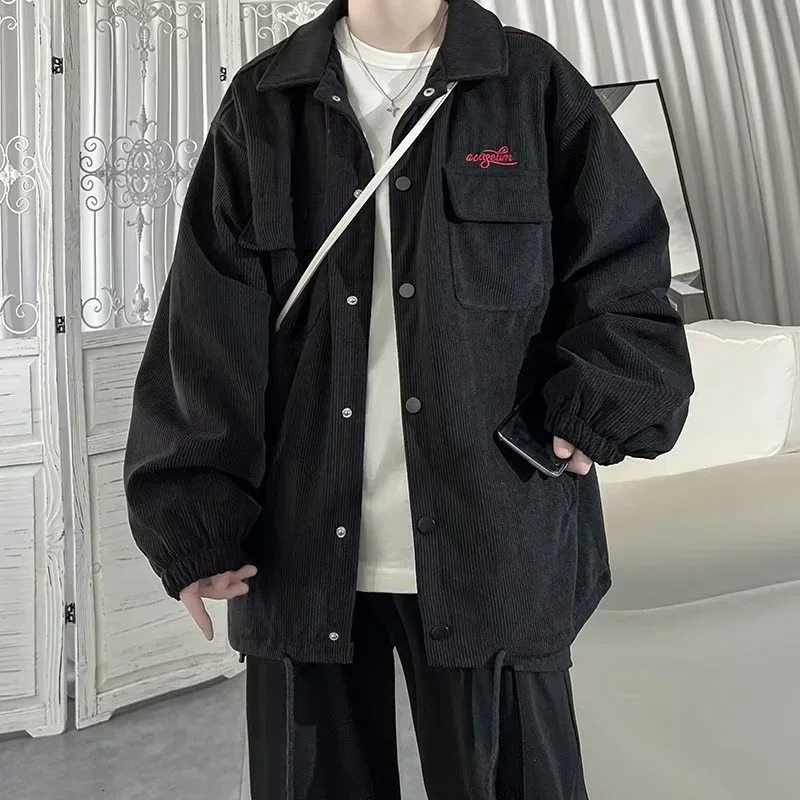 Autumn Corduroy Cargo Jacket For Men Y2K Vintage Embroidered Button 2024 Casual Baggy Ropa Hombre Blouse Coats 250717