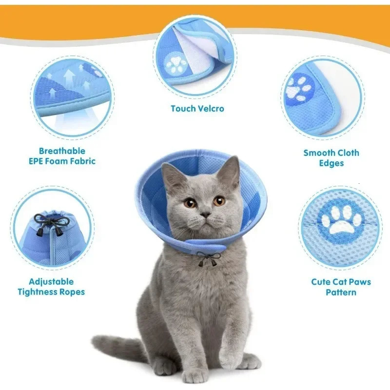 Adjustable Cat Cone Collar Soft Cute Cats Recovery Collar Protective Pet After Surgery Lightweight Elizabethan Collars for Pet 250716