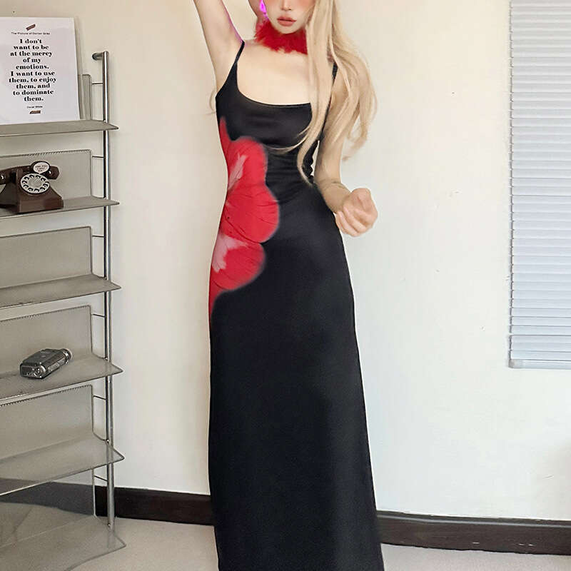 2024 Summer New Women's Sexy Strap Fashion Printed Long Dress 7d0