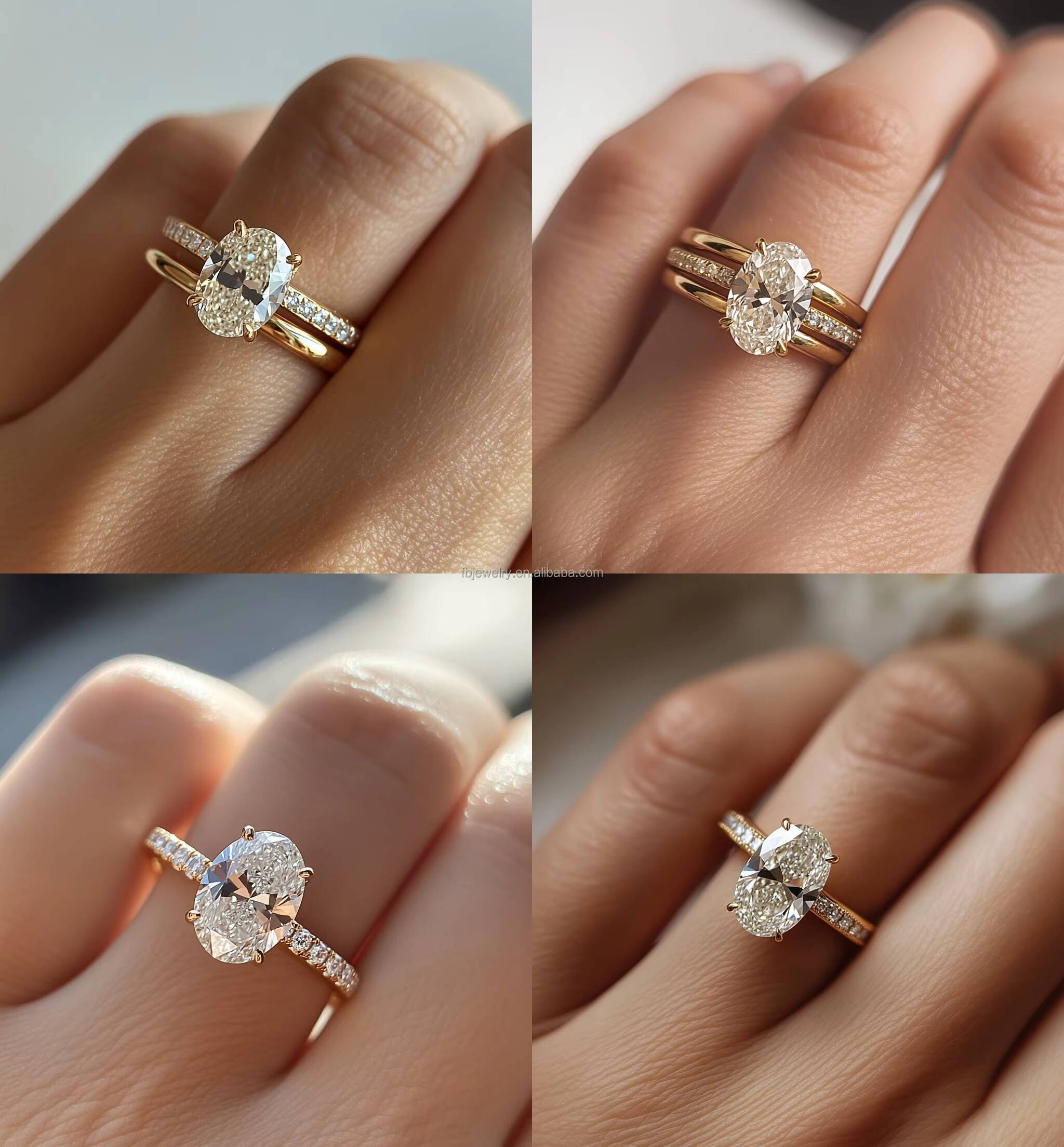 Gold Plated Moissanite Engagement Split Shank 925 Sterling Sliver Rings 2.00Ct Oval Cut D-VVS1 Elegant Style