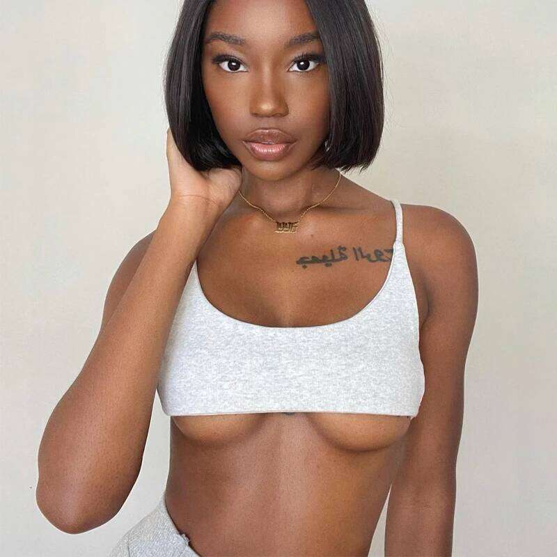 Women New Tank Street Style Sport Cami Super Short Open Back Tight Bralette Crop Top Solid Ribbed Knitted
