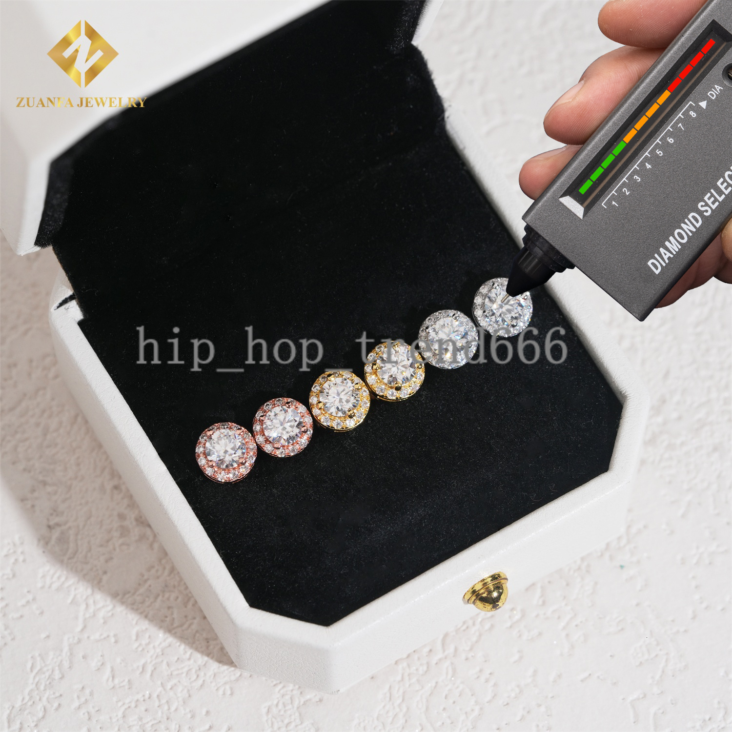 Moissanite Sakura Pink Halo Earrings Studs Round Brilliant Cut VVS GRA Certificate Moissanite Diamond Sterling Silver Screw Back