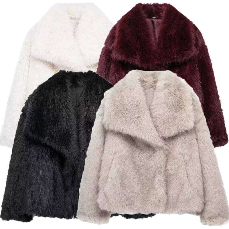 Woman New In Coats Autumn Plush Fluffy Jacket Warm Red Gray Black White Fur Coat Outerwears