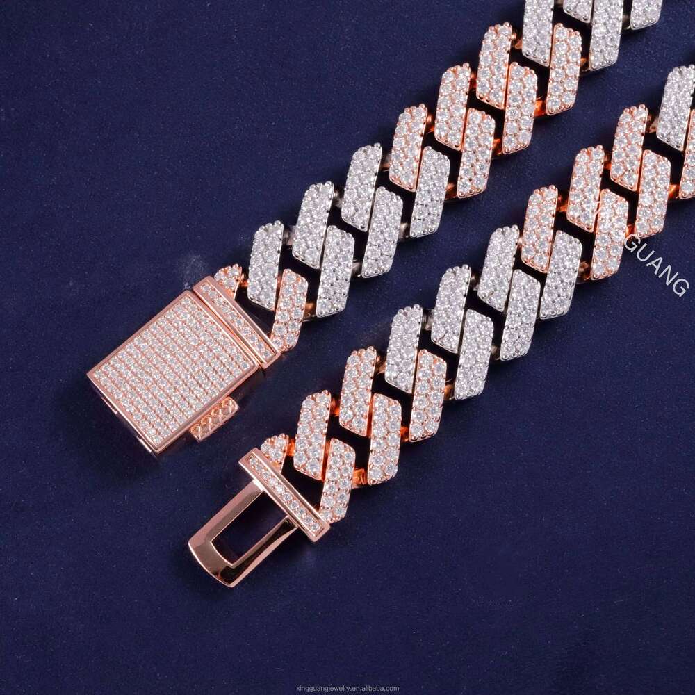 XG 15 mm 2 Rows 2tones Iced Out Hip Hop Moissanite Cuban Chain Sterling Sier Fine Jewelry Necklaces Bracelets