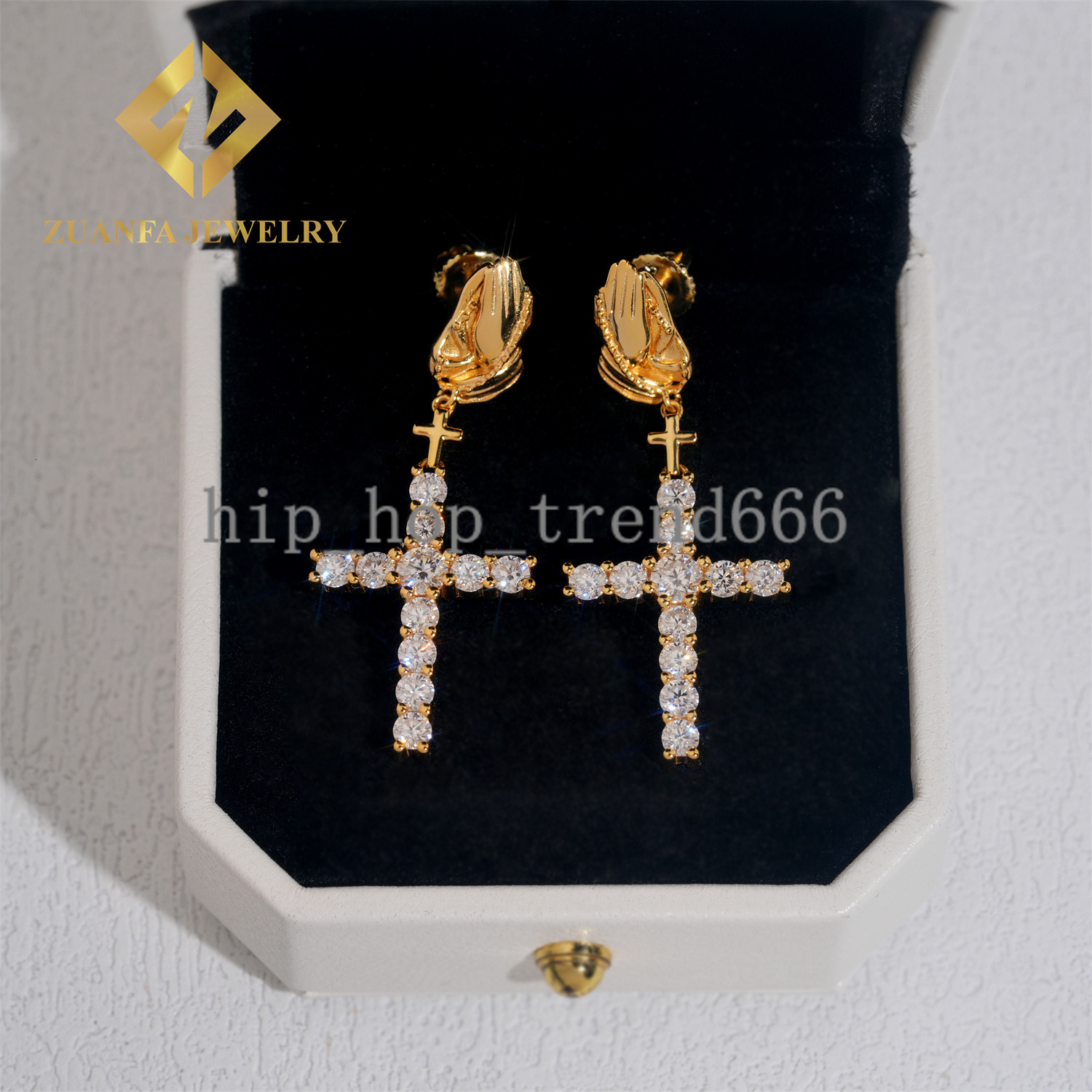 Fashion Fine Jewelry 925 Sterling Silver VVS Moissanite Cross Stud Earring Hip Hop Earring Usex Pass Diamond Tester