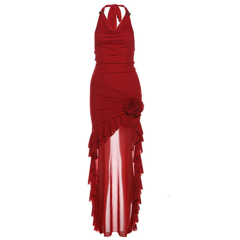 2024 Spring Summer New Women's Solid Color Sexy Halter Neck Slim Waist Dress 5ff