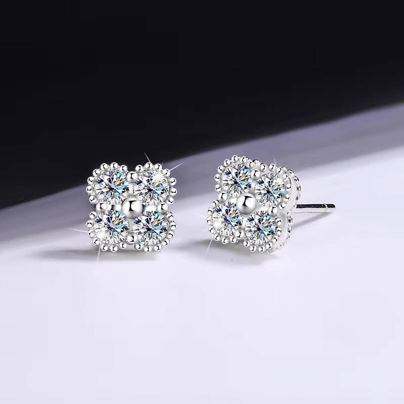 925 Sterling Silver Moissanite Earrings for Women High Quality and Simple Classic Four Leaf Clover Design