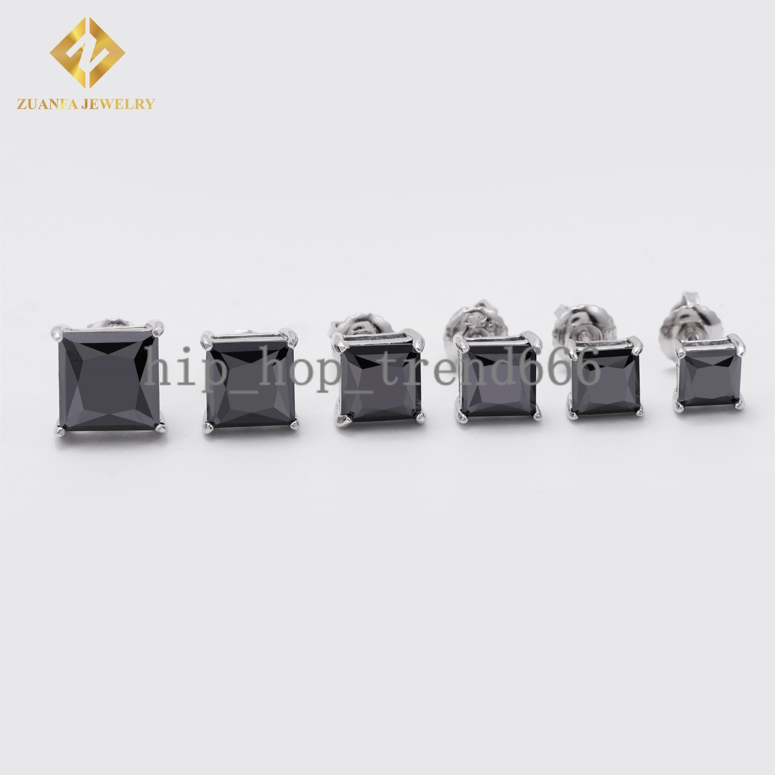 Special Black Moissanite Diamond Hip Hop Stud Earring Princess Cut 925 Sterling Silver Jewelry VVS Moissanite Iced Out Earring