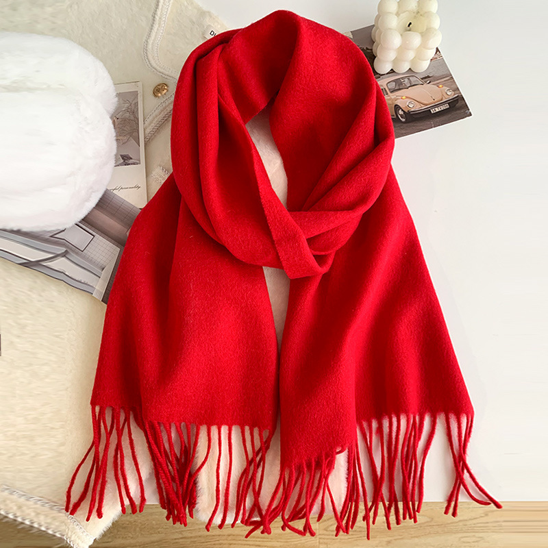 K1465 Wool scarf 100% solid color women's winter scarf atmosphere sense high-end warm versatile thick hot sale wholesale