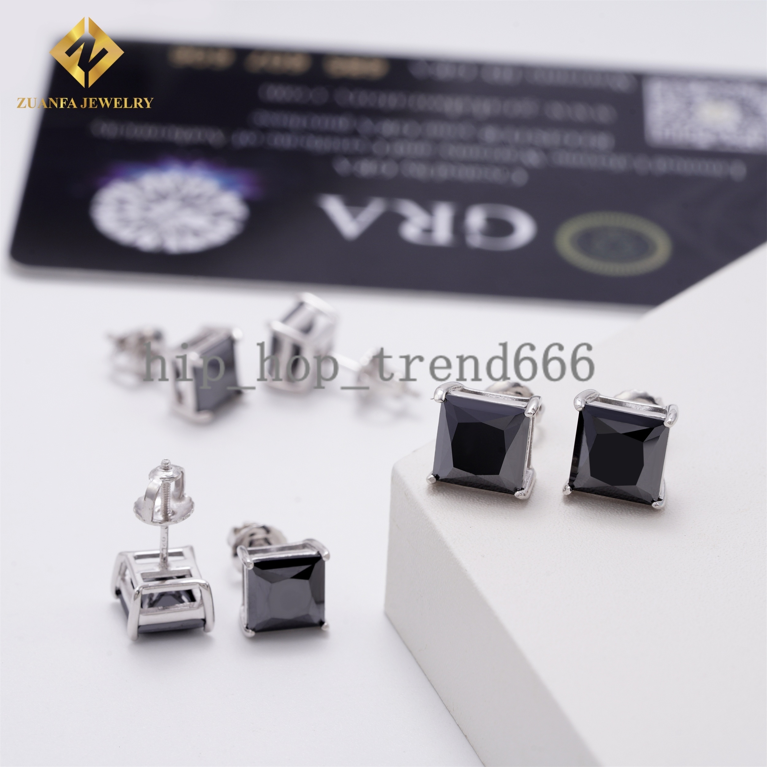 Special Black Moissanite Diamond Hip Hop Stud Earring Princess Cut 925 Sterling Silver Jewelry VVS Moissanite Iced Out Earring