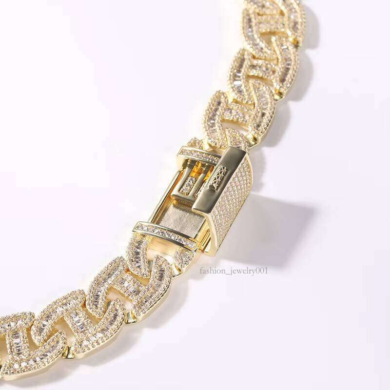 Hip Hop Iced Out 16MM S Sier Baguette MEN WOMEN VVS Moissanite Dia Cuban Link Chain Necklace