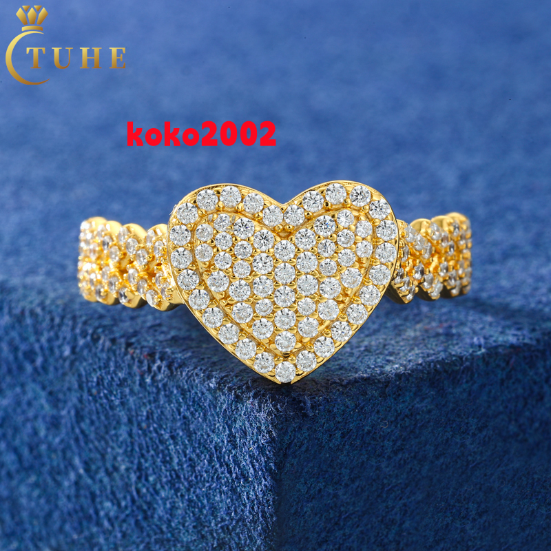 Fashion Anniversary Gift Sparkling Jewelry 925 Sterling Silver VVS Moissanite Diamond Iced Out Heart Finger Ring