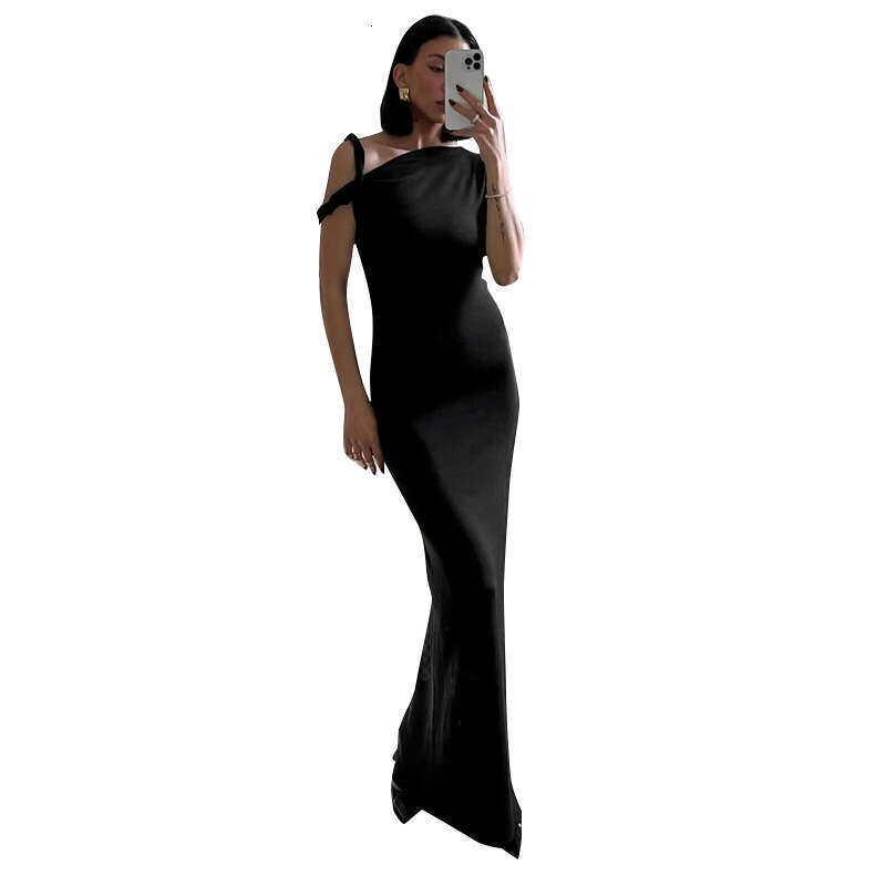 Yds122 Women's Summer New Kylie Same Style One-Shoulder Sexy Bodycon Asymmetric Long Dress B5