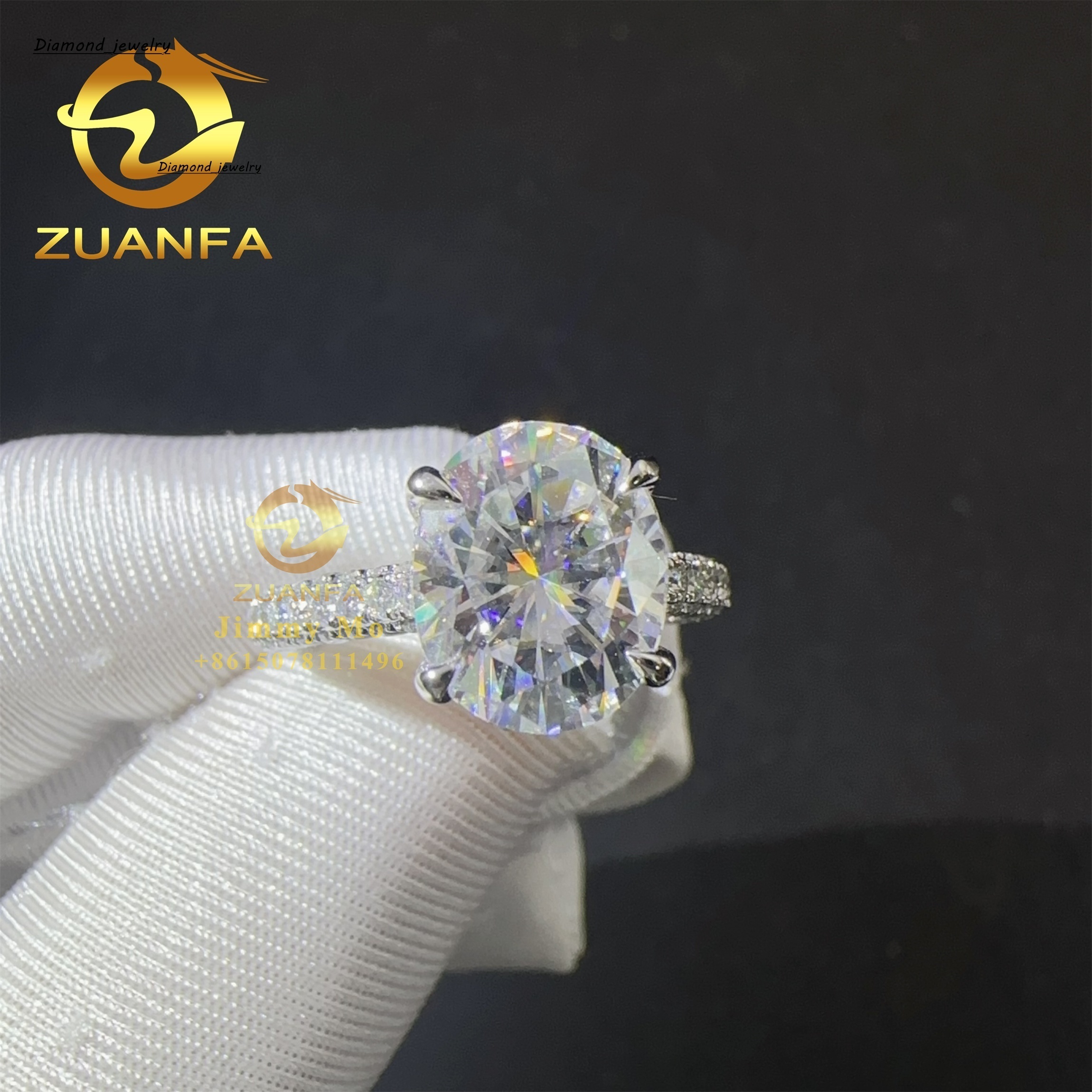 Elegant Gorgeous 14k White Gold 5ct Iced Crushed Oval Moissanite Diamond Engagement Wedding Band Ring Anniversary Women Gift