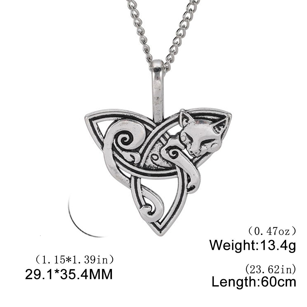 Dawapara Fox Triquetra Animal Pendant Necklace Celtics Knot Good Luck Irish Amulet Nordic Viking Necklace Religious Jewelry