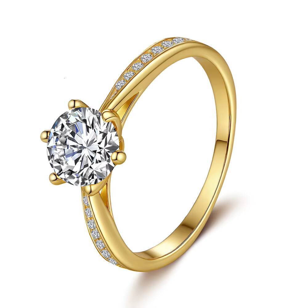 925 Sterling Silver Fine Rings Custom Zircon 18K Gold Plated Classic Moissanite Wedding Rings for Women