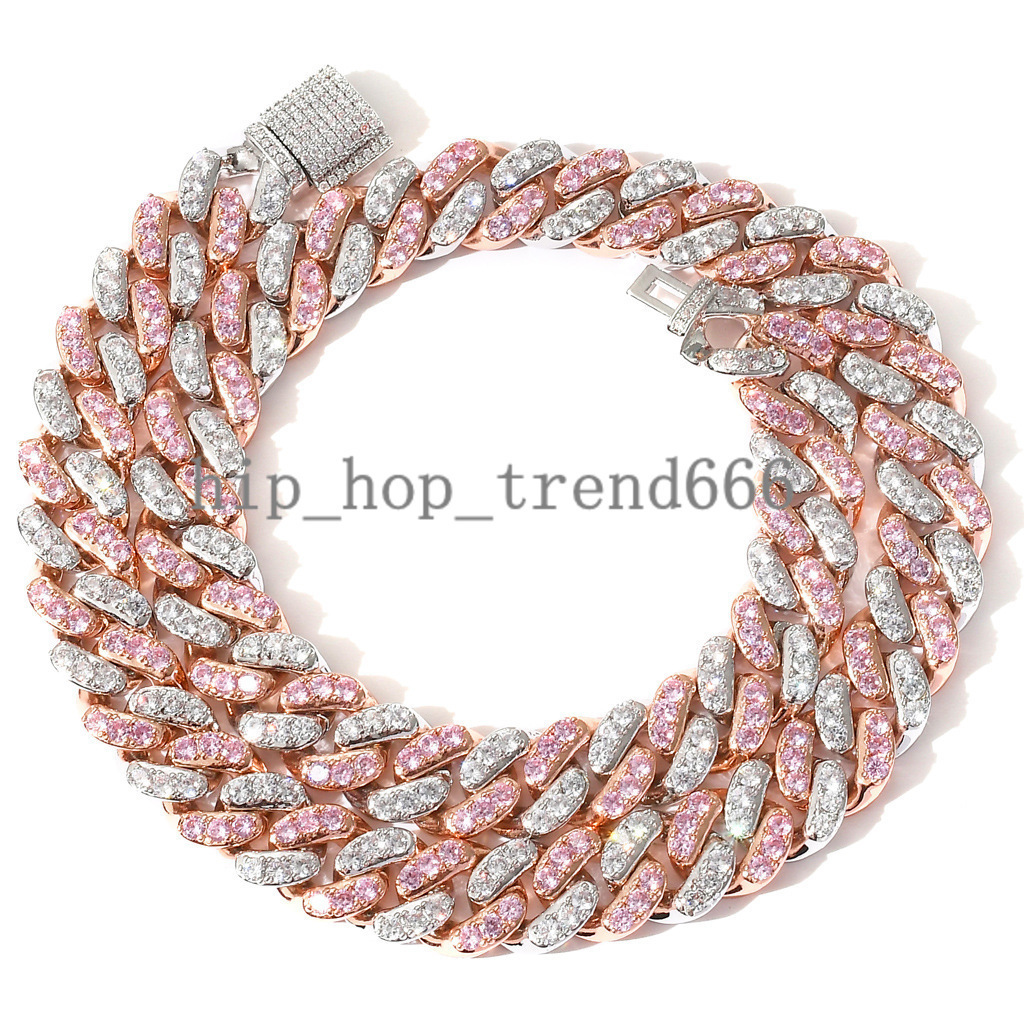 High Quality Large Fashion Brilliant Rose Gold Silver Two Tone Iced Out Moissanite Hip Hop Cuban Link Chains Jewelry for Men