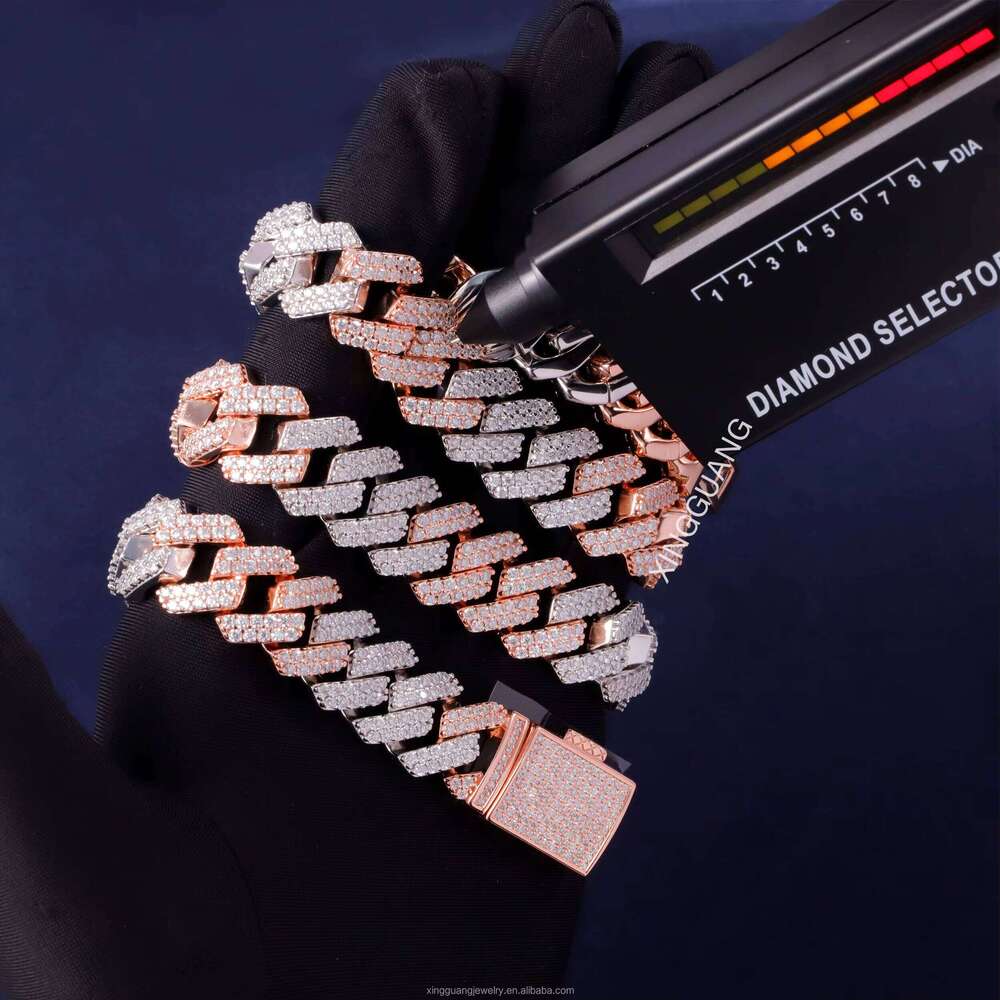 XG 15 mm 2 Rows 2tones Iced Out Hip Hop Moissanite Cuban Chain Sterling Sier Fine Jewelry Necklaces Bracelets