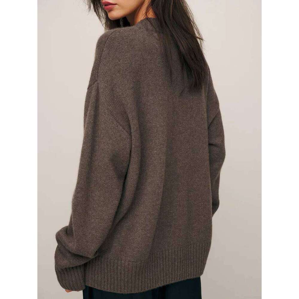 100% Pure Wool Sweater Autumn/Winter New Casual Solid Color Knitted Tops V-Neck Women's Loose Pullover Base Blouse MDNG