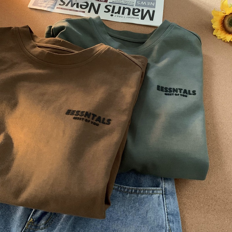 2025s Men's summer new light weight pure cotton short-sleeved T-shirt simple trendy versatile casual and loose printed half-sleeved Shirts brown white