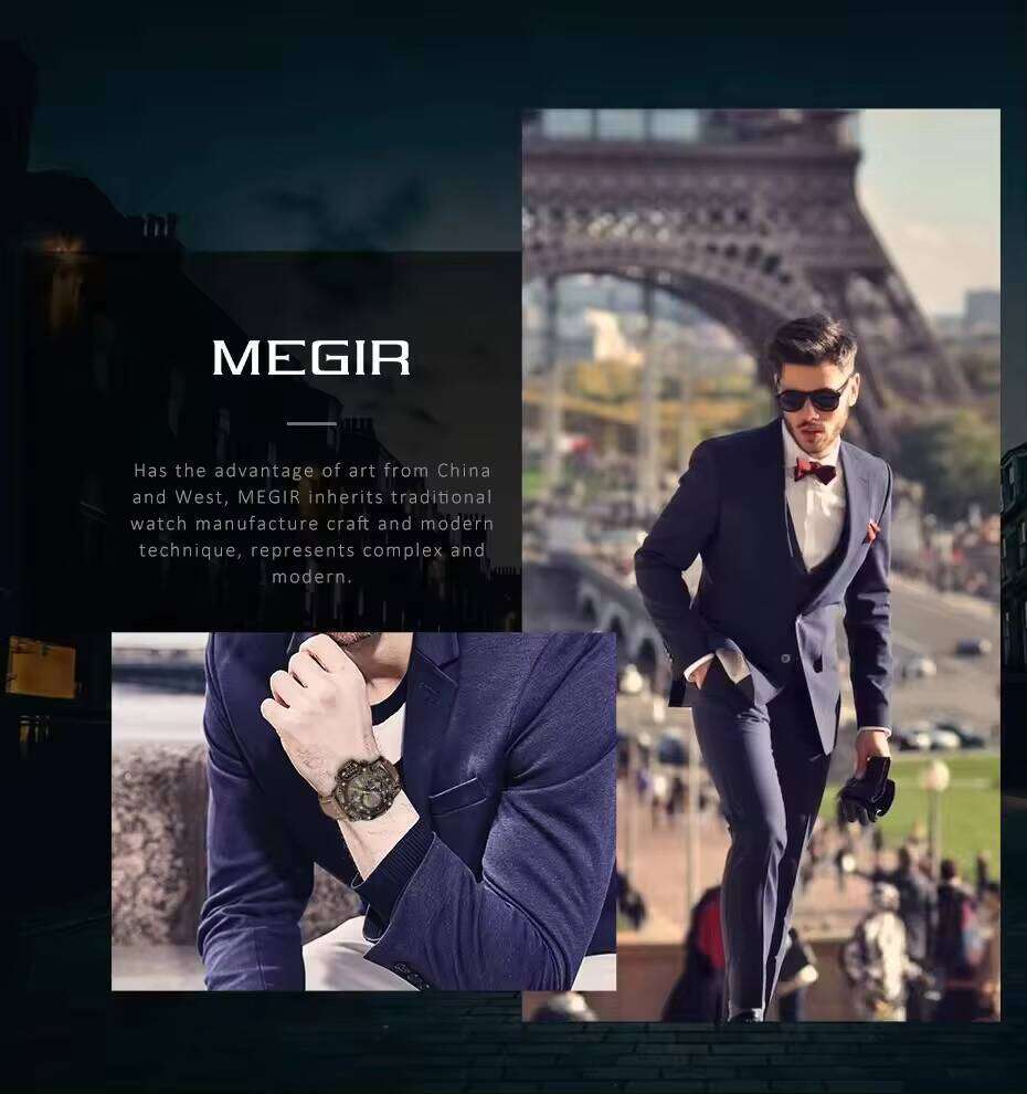 DHgargets MEGIR Men's Sports Watch - 55mm Big Face, Luminous, 30M Waterproof, Leather Strap, Quartz Chronograph Wristwatch