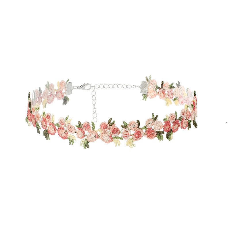 INS Simple Fresh Forest Style Flower Necklace Embroidered Collarbone Chain Garden Romantic Sweet Lace Choker Jewelry for Women