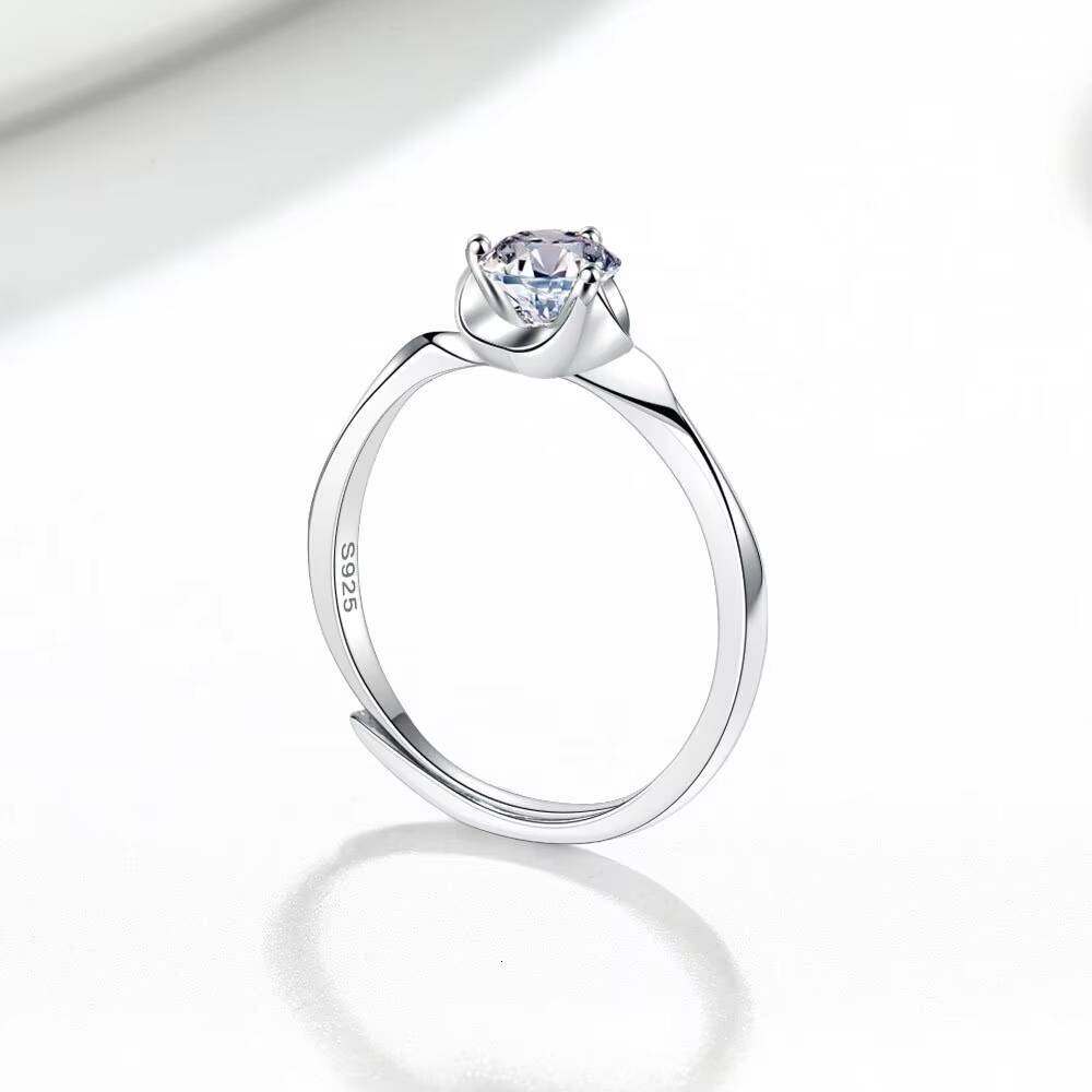 925 Sterling Silver Snowflake Ring Adjustable Opening Womens Moissanite Wedding Gift Rhodium Zircon Unique Personality Gifting