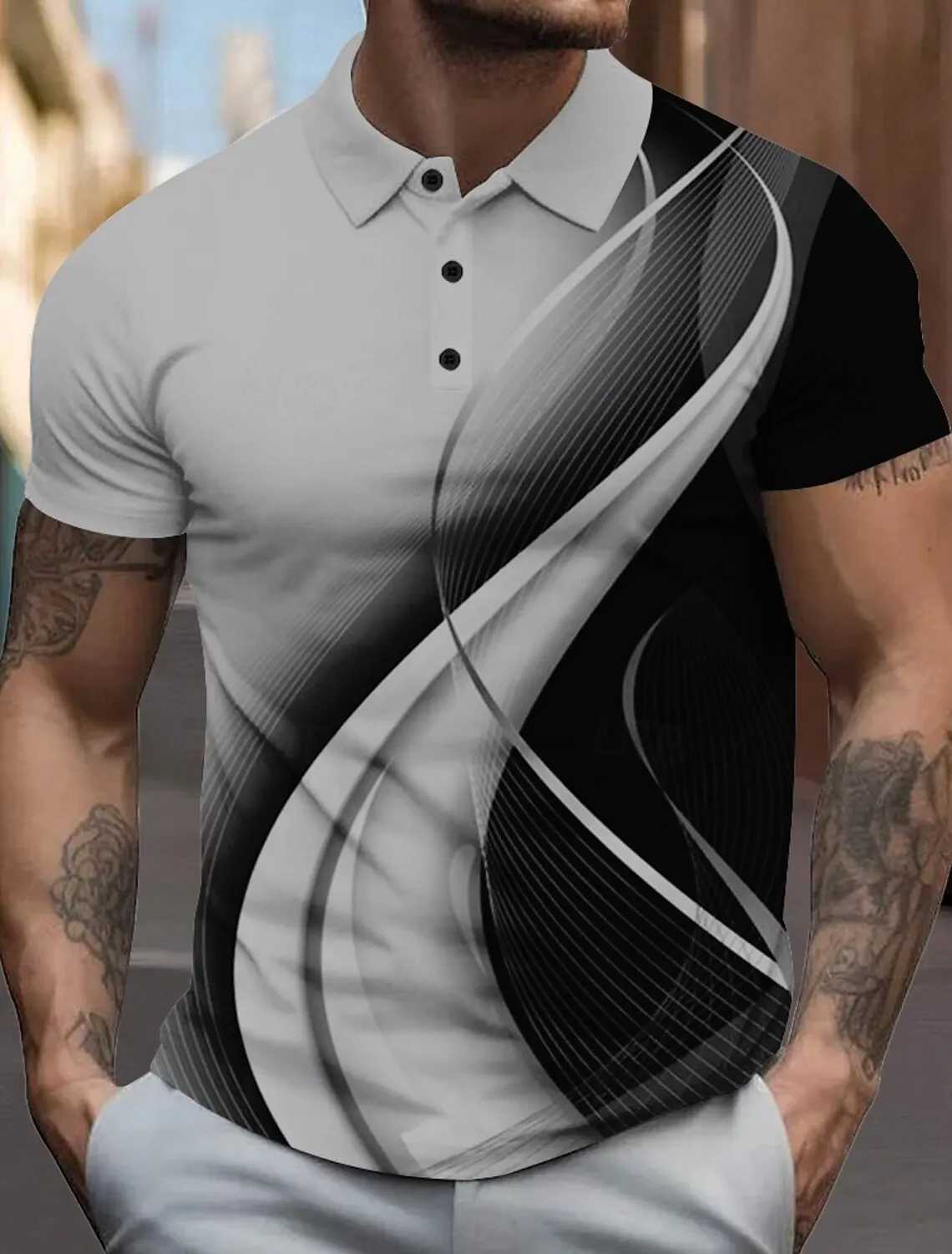 3D Printed Mens Line Polo Short Sleeve Polo Shirts Collared Shirts Business Casual School Outdoor Daily Wear Home Wear XJ250725