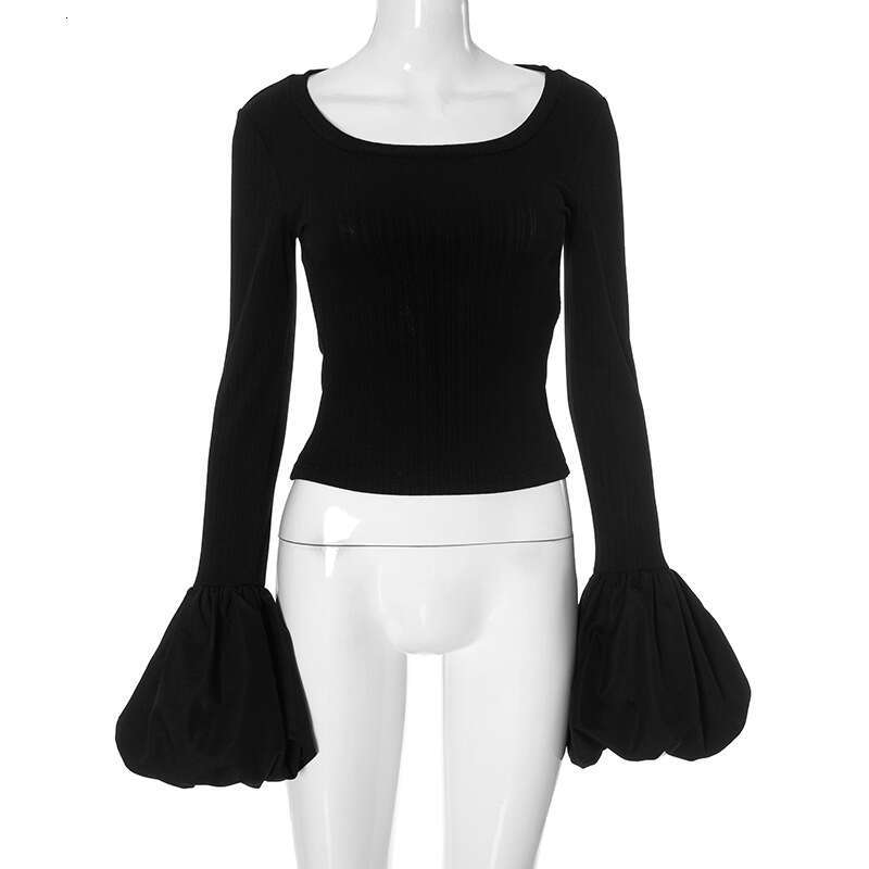 Ytp494 Women's Autumn New Color-Block Off-Shoulder Two-Way Puff Sleeve Top B5