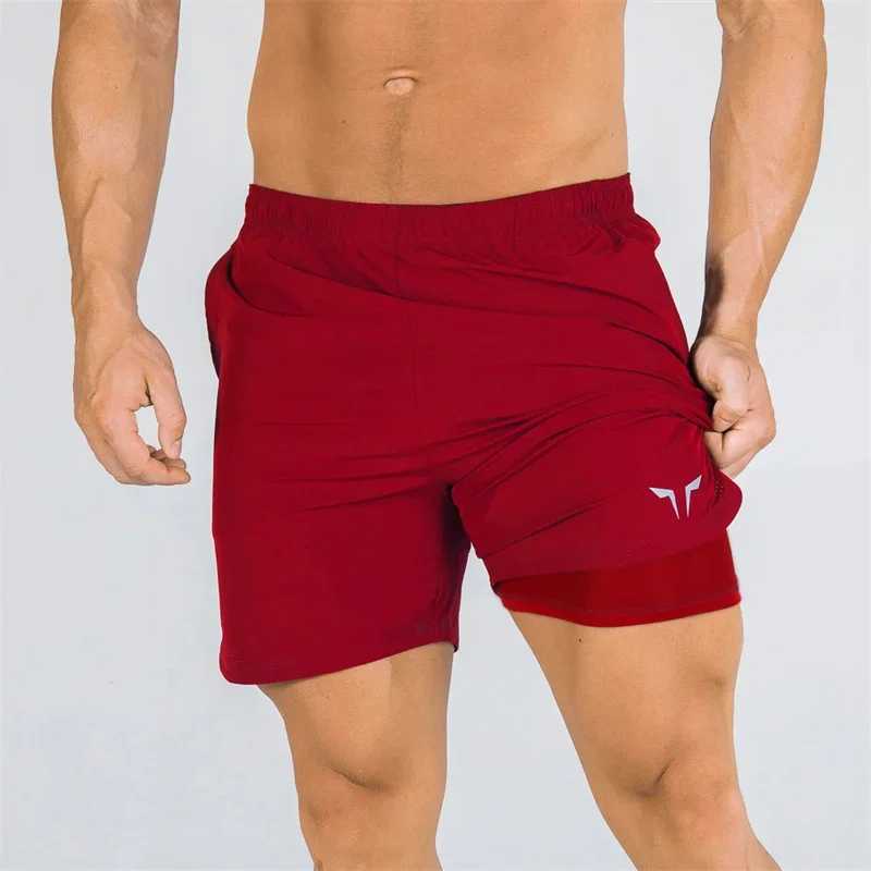 Mens double-layered fitness shorts quick-drying breathable shorts gym training clothes summer W250724