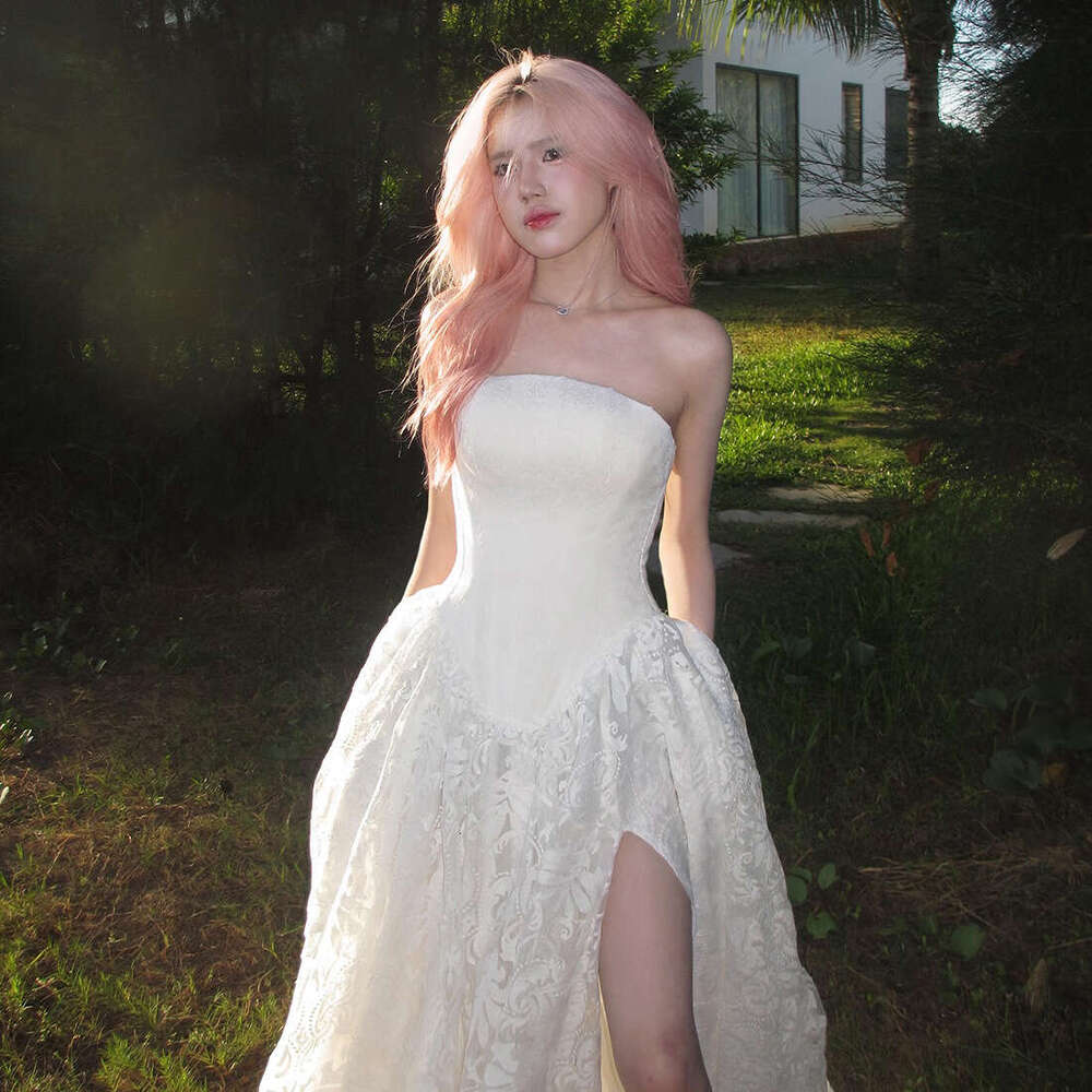 2025 Summer New Solid Color High-Cut Waist-Cinching Slim Fit Elegant Slimming Strapless Long Dress Women's Fashion 7d1