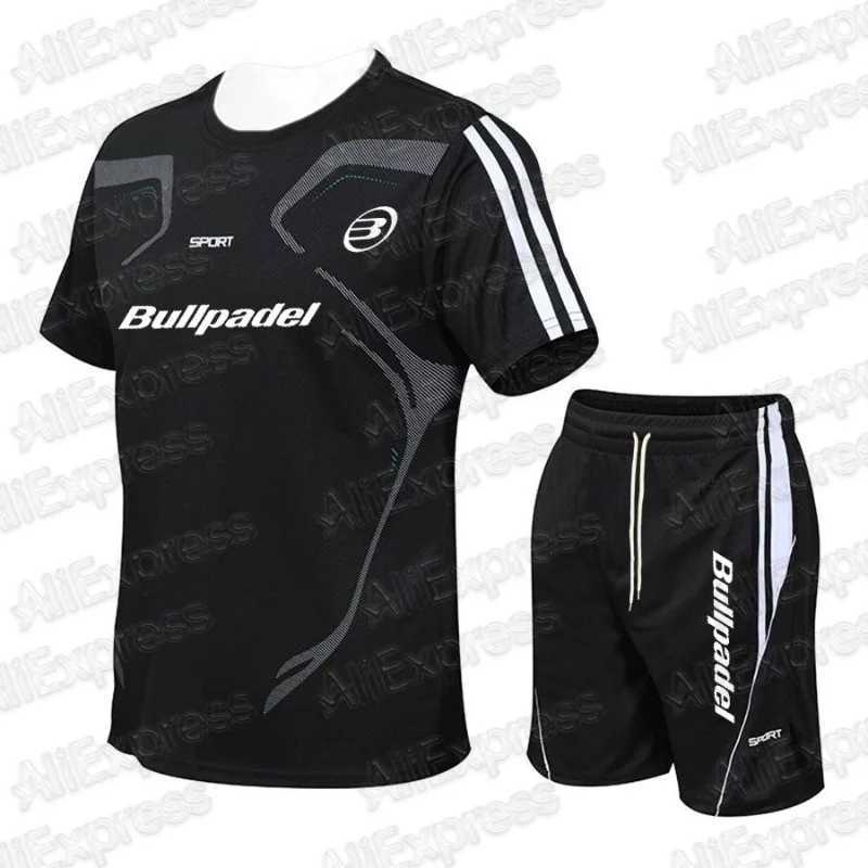 2025 New Summer Mens Padel Sports Sets Breathable Running Short Sve T Shirt+Shorts Tees Tops Quick Drying 2 Piece Set L250725