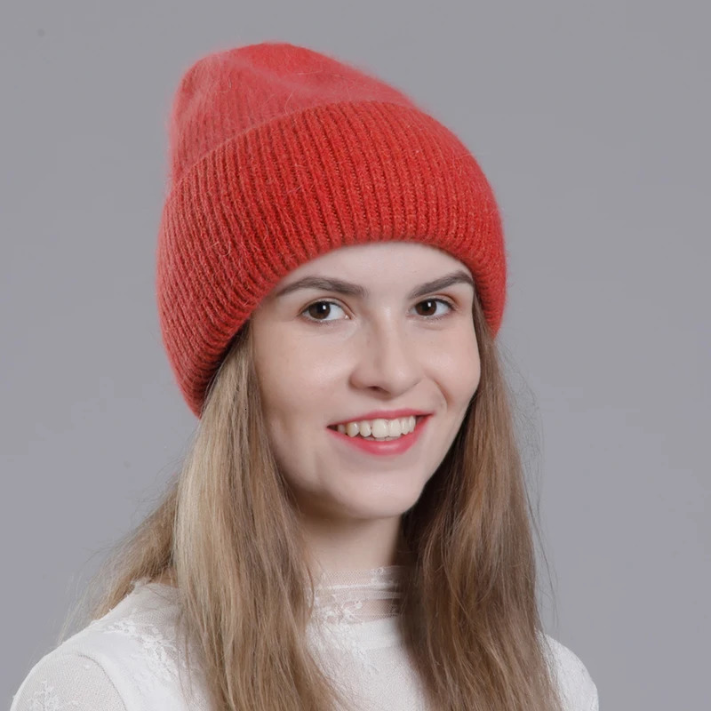 Rabbit Fur Hat Winter Warm Beanies For Women Fashion Cute With Decorate Rhinestone Cap Female Casual Knitted Hats 250724