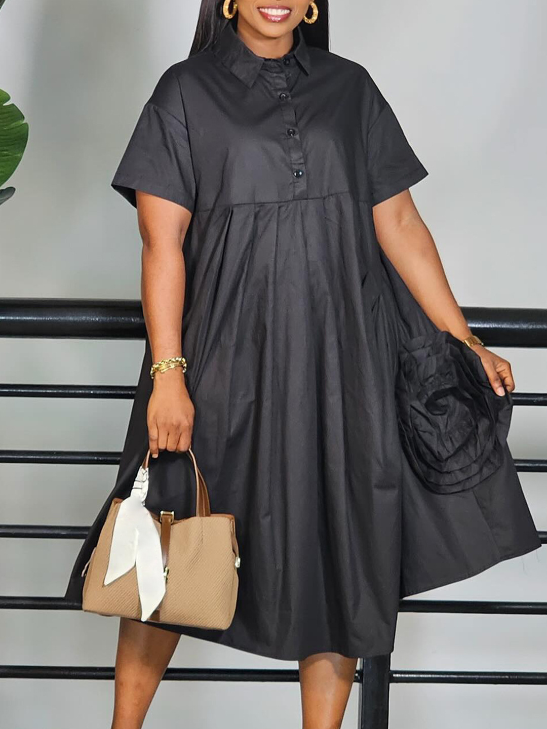 L724V-neck short-sleeved digital printing positioning dress