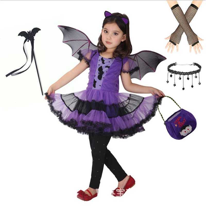Girls Purple Witch Dress + Hat Kids Halloween Costume Children Birthday Par Dress Mesh Witch Fancy Dress Magic Witch Costume Z250725